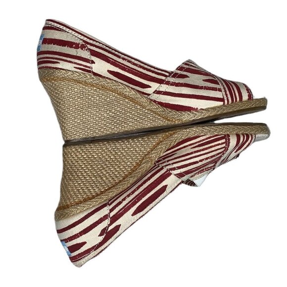 Toms Canvas Espadrille Peep Toe Wedges Size W11 - Picture 5 of 7